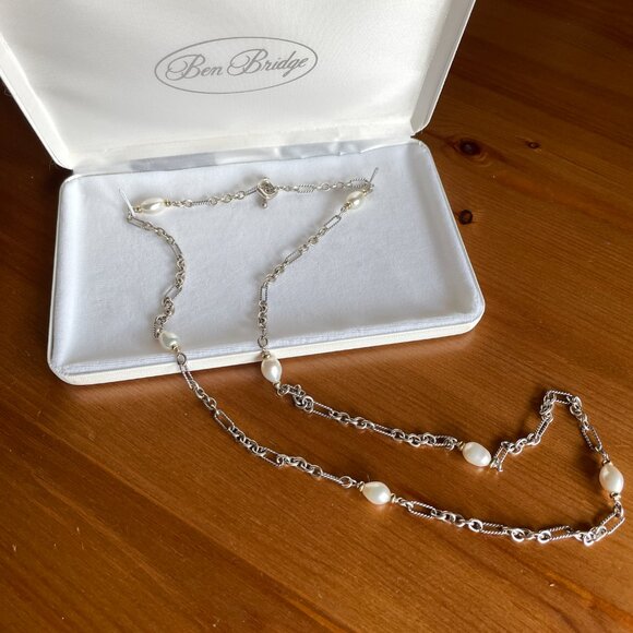 VTG David Yurman Figaro Chain Silver and Gold Pearl Necklace - 36 inches - Picture 16 of 16